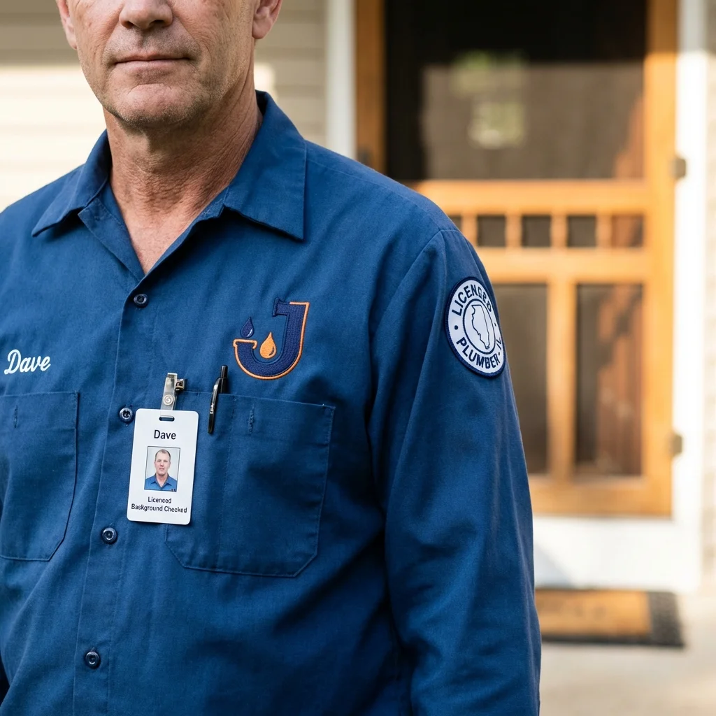 Licensed plumber showing ID badge in Murrieta, CA