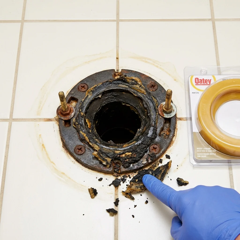 Failed wax ring showing water seepage at the base of a toilet in a Murrieta, CA home